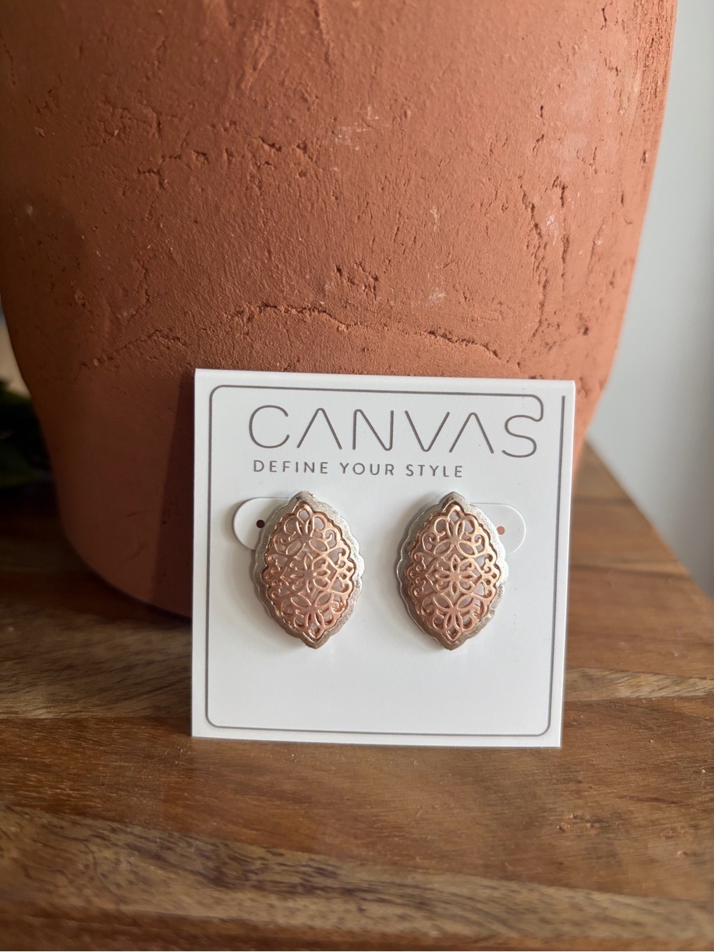 Canvas Rose Gold & Silver Filigree Statement Stud Earrings NWT - Picture 5 of 7